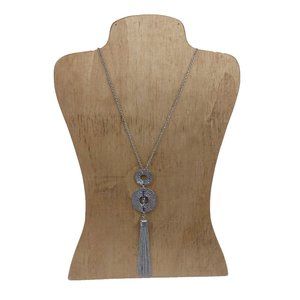 Dress Barn Silver Pendant Tassel Layering Necklace